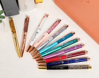 Set of 2 Custom Name Birth Flower Glitter Gel Pen Bling Dynamic Liquid Sand Pens Graduation/Appreciation Gift for Student/Teacher/Colleagues