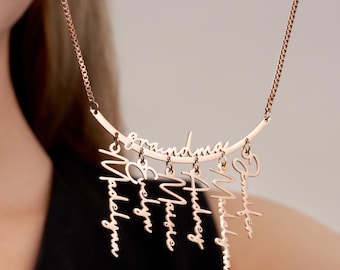 Personalized Family Necklace with 1-7 Names Pendants, Multiple Names Necklace Birthday/Christmas/Mother's Day Gift for Mom from Daughter/Son