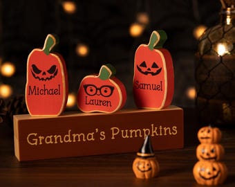 Personalized Fall Thanksgiving Pumpkin Family Block Set Halloween Pumpkin Decor Family Pumpkin Set Halloween Gift For Family