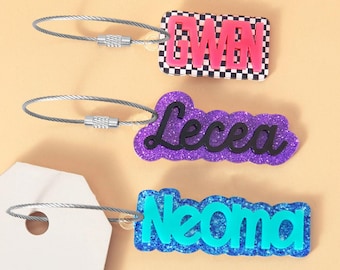 Naamsleutelhanger-rugzak naamkaartjes-luiertaslabel-gepersonaliseerd naamplaatje-aangepaste acryl sleutelhanger naamplaatje schooltas - veentaslabel