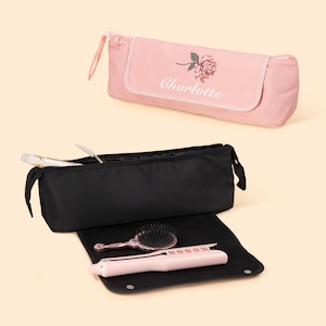 Benutzerdefinierte Geburtsblume Reise tragbar Personalisieren Sie Haar-Werkzeuge Reisetasche und hitzebeständige Matte, 2-in-1 Design