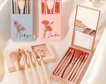 Personalized Raw Flower Makeup Brush Set, Bridesmaid Makeup Brushes, Travel Makeup Bag Brushes, Christmas Gift, Bridesmaid Suggestion Book