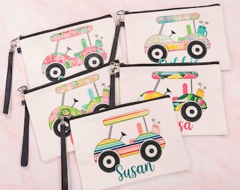Golf Cart Cosmetic Bag, Personalized Sports Make Up Bag, Custom Golf Tee Bag, Golf Team Gift, Sports Gift, Coach Gift, Golf Make Up Bag