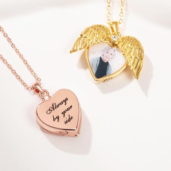 Angel Wings Cremation Necklaces Gold Personalized Angel Wing Photo