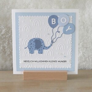 Glückwunschkarte / Karte zur Geburt in blau und weiß, quadratisch, Baby, Junge, Taufe
