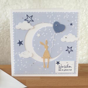 Glückwunschkarte / Karte zur Geburt in blau und weiß, quadratisch, Baby, Junge, Taufe, handgemacht