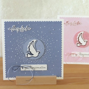 XL Konfirmationskarte, Karte zur Konfirmation, quadratisch, Glückwunschkarte in blau oder rosa, mit Geldfach-Option, handgemacht