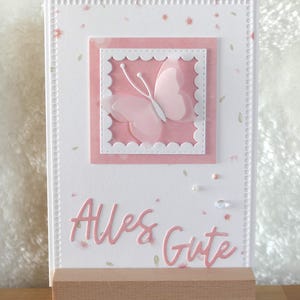 Glückwunschkarte / 3D Karte zum Geburtstag in rosa mit Schmetterling, handgemacht, Geburtstagskarte