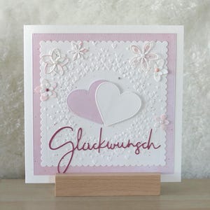 XL Glückwunschkarte / romantische Karte zur Hochzeit, Verlobung, Liebe mit Geldfach, quadratisch, Hochzeitskarte, zwei Herzen, handgemacht