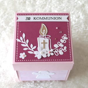 XL Explosionsbox zur Kommunion in rosa, Erstkommunion, Mädchen, Geldgeschenk, Geschenkbox, handgemacht