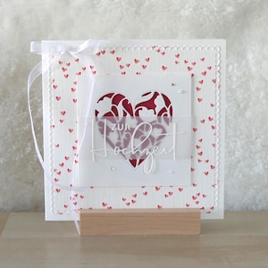 XL Glückwunschkarte / Karte zur Hochzeit, mit Geldfach, quadratisch, Hochzeitskarte, Herzen, handgemacht