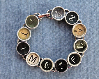 Time Travel in Style: Typewriter Key Bracelet - Unlock 'Time Flyz' with Authentic Keys!