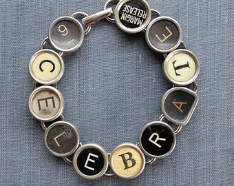 CELEBRATE TYPEWRITER Key BRACELET: Crafted with Vintage Typewriter Keys for a Joyous Occasion