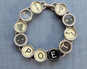 Crafted Poetry: Typewriter Key Bracelet Adorned with 'POET'