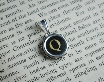 Vintage Typewriter Key Pendant - Personalized 'Q' Charm in Dark or Light - A Unique and Stylish Gift!