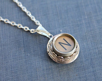 Nifty 'N' Initial: Vintage Typewriter Key LOCKET Necklace - A Retro Journey with a Light-hearted Key Style