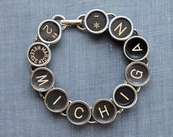 Michigan Memories: Typewriter Key Bracelet Crafted with Authentic Keys