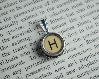 Vintage Typewriter Key Pendant - Personalized 'H' Charm in Dark or Light - A Unique and Stylish Gift!