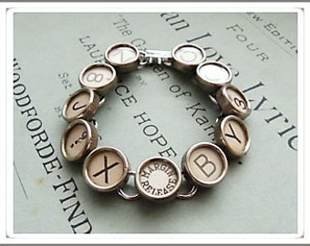 Radiant Brilliance: One-of-a-Kind Typewriter Key Bracelet with All Light Keys