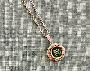 Green Key Glam: Vintage Typewriter Key LOCKET Necklace - Rare and Recycled Style