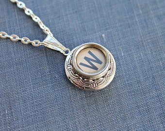 Wander into Whimsy: Vintage Typewriter Key LOCKET Necklace - 'W' Initial Retro Adventure