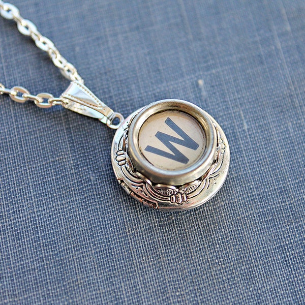 Wander into Whimsy: Vintage Typewriter Key LOCKET Necklace - 'W' Initial Retro Adventure