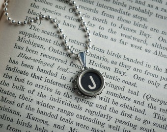 Radiate Typewriter Key Joy: Vintage NECKLACE with 'J' Initial for Retro Fun