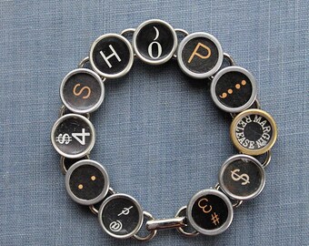 Stylish "SHOP' Typewriter Key Bracelet Crafted with Authentic Keys