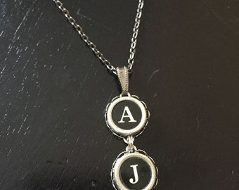 Unlock Nostalgia: Custom 2 Charm Typewriter Key Necklace with Mom's Initials