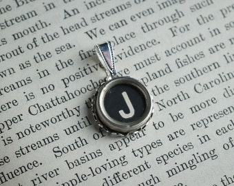 Vintage Typewriter Key Pendant - Personalized 'J' Charm in Dark or Light - A Unique and Stylish Gift!