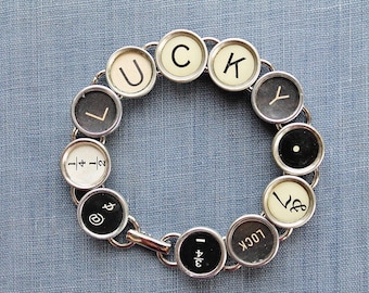 Unlock Good Fortune with Our 'LUCKY' Typewriter Key Bracelet!