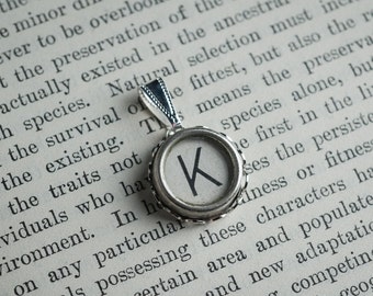 Vintage Typewriter Key Pendant - Personalized 'K' Charm in Dark or Light - A Unique and Stylish Gift!