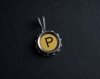 Vintage Typewriter Key Pendant - Personalized 'P' Charm in Dark or Light - A Unique and Stylish Gift!