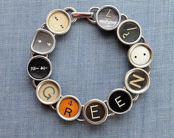 GREEN Typewriter Key Bracelet: Connect with nature's hues in our unique bracelet crafted from typewriter keys.