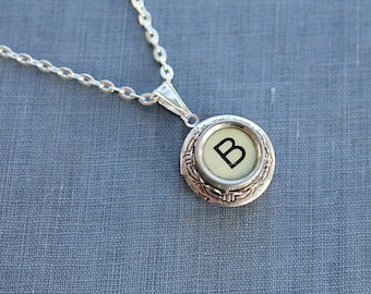 Bubbling with Joy: Vintage Typewriter 'B' Initial Key Locket Necklace - Retro Chic!