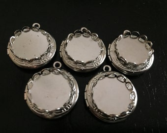 TYPEWRITER Keys Locket Bases Blank Lot of 5 Bright Silver