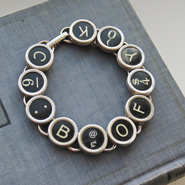 Elegance in Noir: All-Black Typewriter Key Bracelet