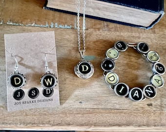 Cherish the Past: Customize Your Own Typewriter Key Bracelet, Locket Necklace, & Earring Ensemble