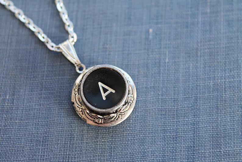 Retro Charm: Vintage 'A' Typewriter Key Locket Necklace for Timeless Fun image 1