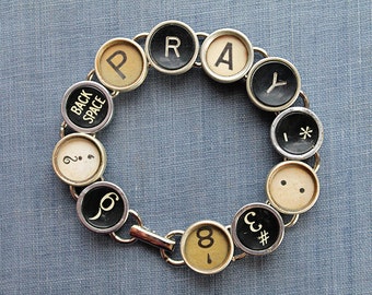 PRAY Typewriter Key Bracelet: Vintage Inspiration Jewelry