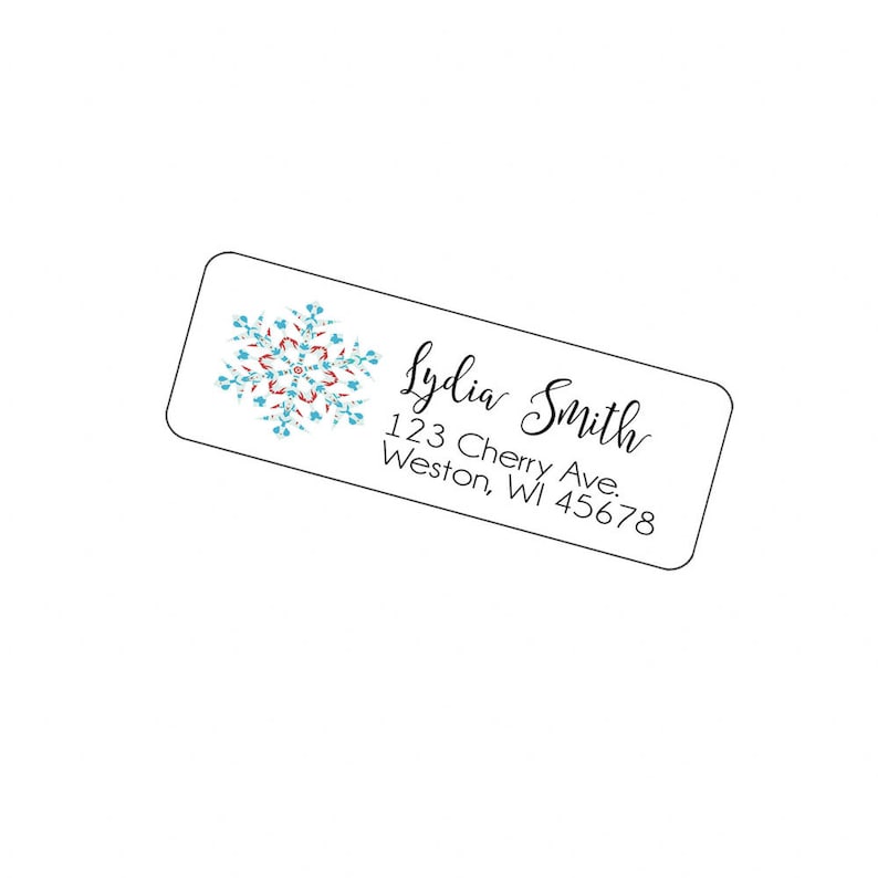 Red and Blue Holiday Snowflake Envelope Stickers And Custom Gift Tag Set Personalized Christmas Address Labels
