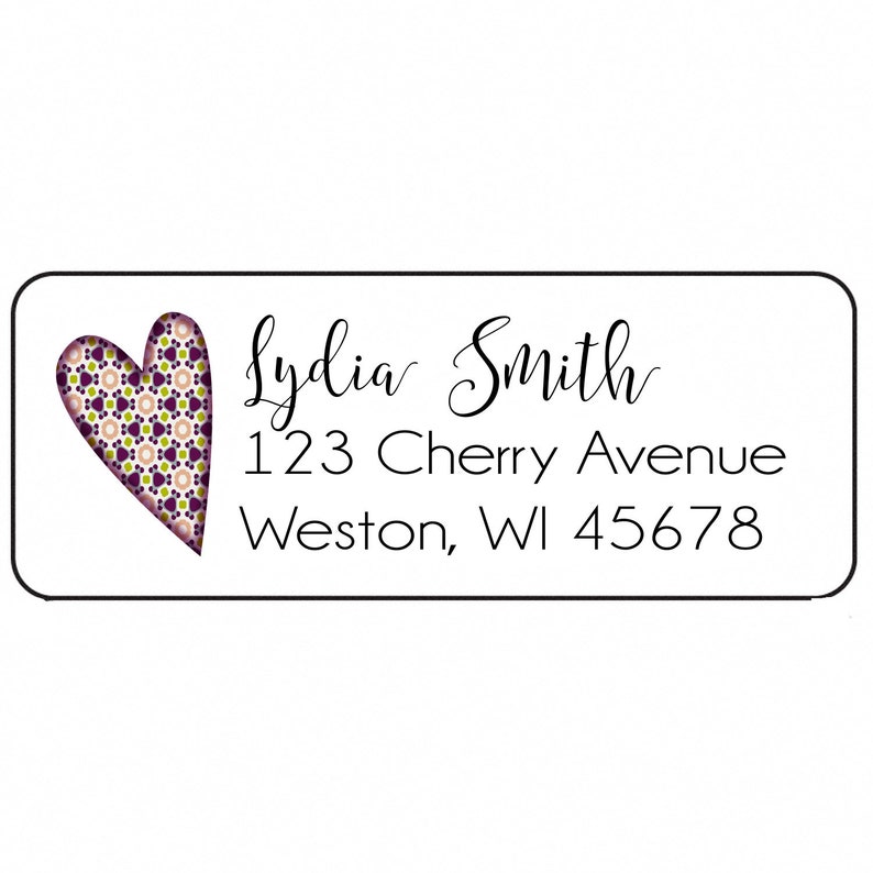 Address Label Sticker for Snail Mail and Custom Gift Tags, Personalized Primitive Heart Design