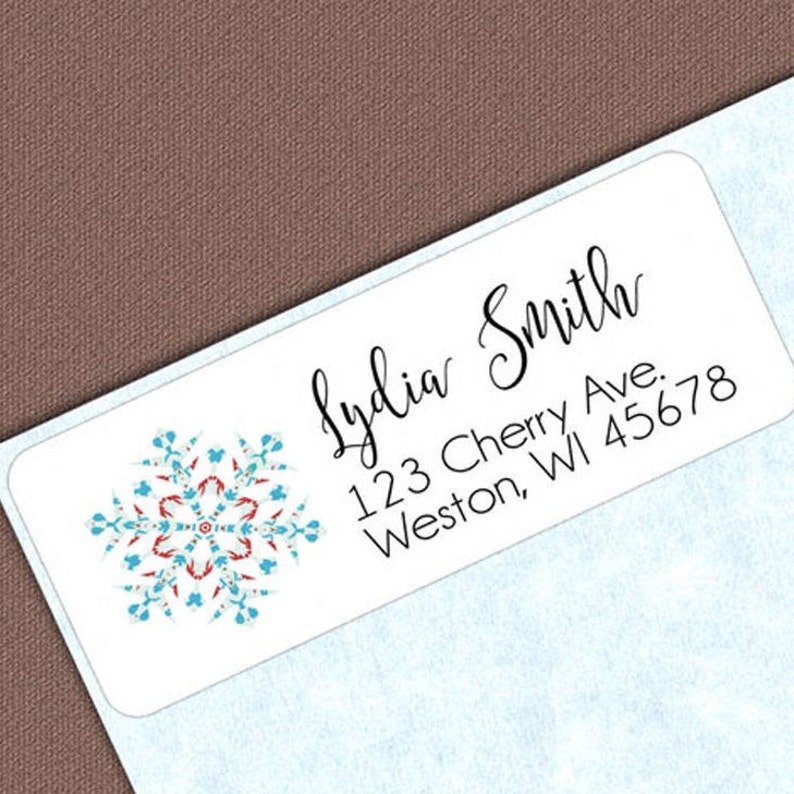 Red and Blue Holiday Snowflake Envelope Stickers And Custom Gift Tag Set Personalized Christmas Address Labels