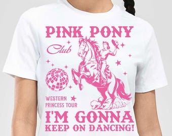 Pink Pony Club PNG SVG, Continuerò a ballare, Maglietta del tour Midwest Princess 2025, Maglietta WLW Pride Music, Ricamo sul petto sinistro