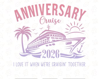 Crucero de aniversario 2026 PNG, Escapada romántica PNG, Diseño de camisetas de aniversario de boda, Viaje en crucero PNG, Diseño de camisetas de aniversario retro