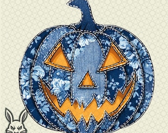 Blue Denim Ghost PNG, Cute Boo Ghost Coquette PNG, Retro Patchwork Spooky Ghost PNG, Fall Pumpkin Png, Spooky Season Png