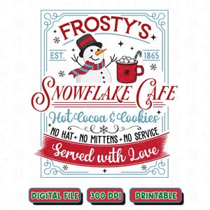 Cafetería Copo de Nieve de Frosty PNG, Cafetería Navideña Retro PNG, Chocolate Caliente y Galletas Vintage, Sudadera con Capucha Navideña, Diseño Lindo de Sudadera con Capucha Navideña