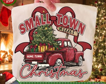 Custom Zip Code Small Town Png, Personalized Zip Code Christmas Svg, Plaid Holiday Shirt Design, Coquette Small Town Christmas Png