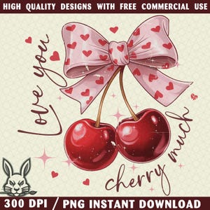 Cherry Coquette PNG: Valentine&#39;s Day Bow Graphic (Digital Download