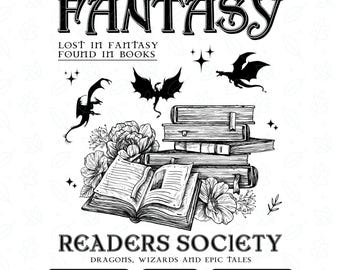 Fantasy Readers Society PNG SVG, Book Lovers Design, Fantasy Book Club Png, Fourth Wing Svg, Trending Vintage Readers Png